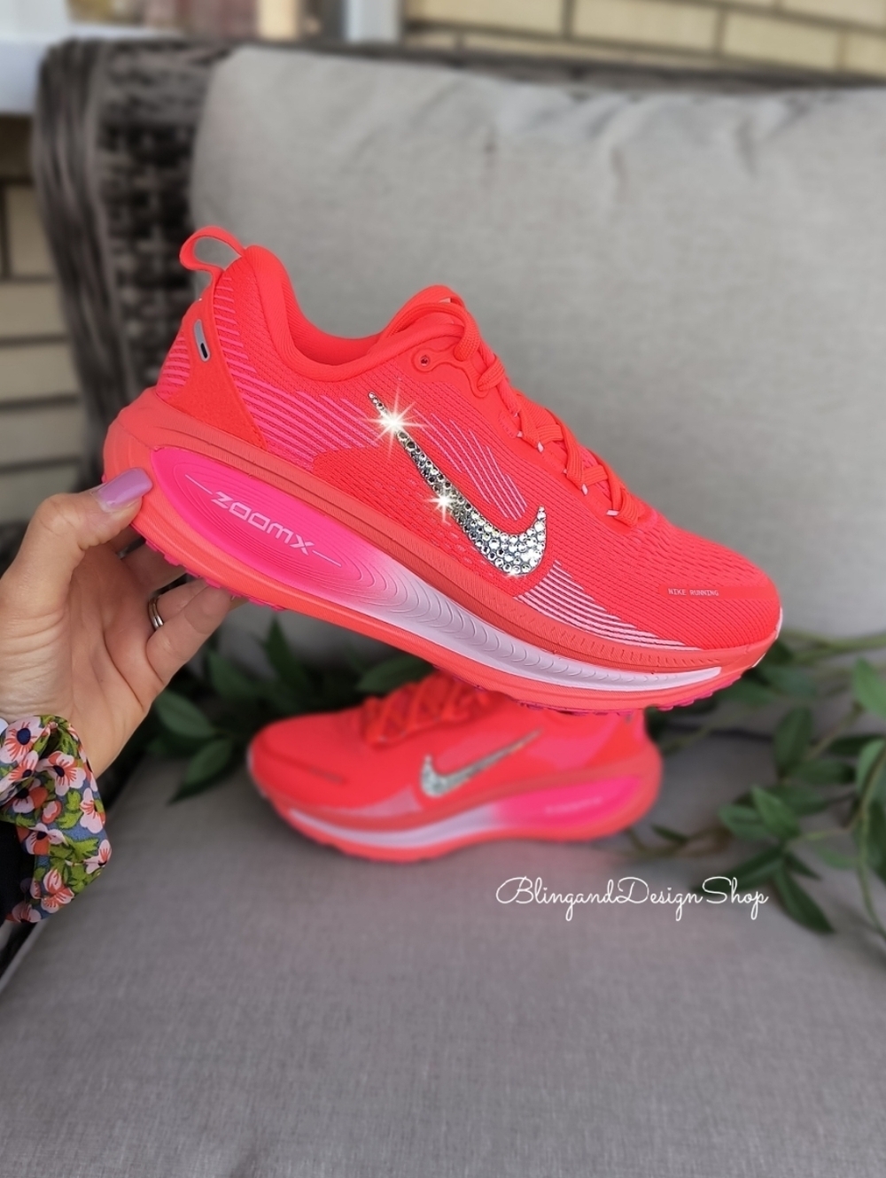 Bling Nike Vomero 18 Hot Pink Customized Women's Sneakers With Crystals